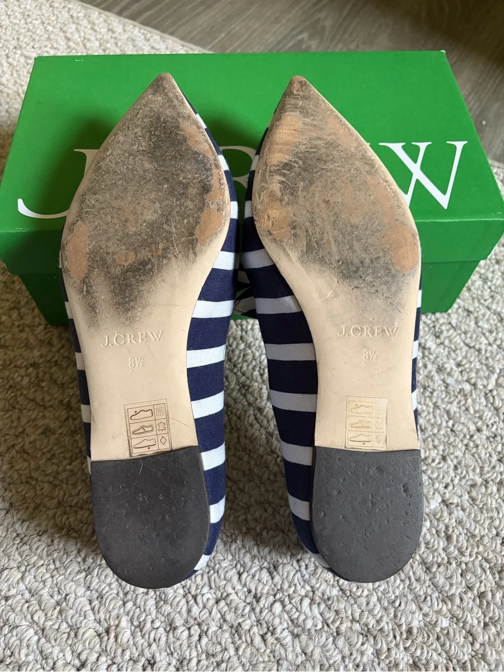 J. Crew Striped Tie Front Flats, Navy & White, Size 8.5